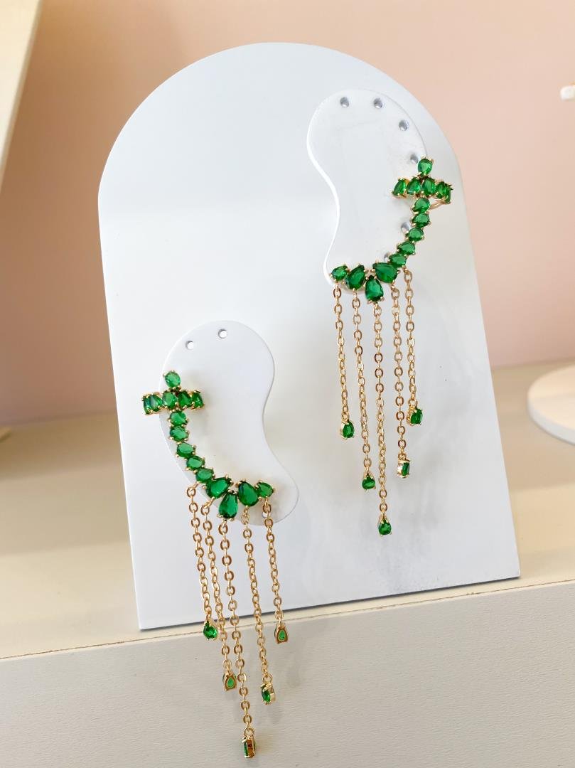 085_4256_produto BRINCO EARCUFF FRANJA VERDE - Imagem 1