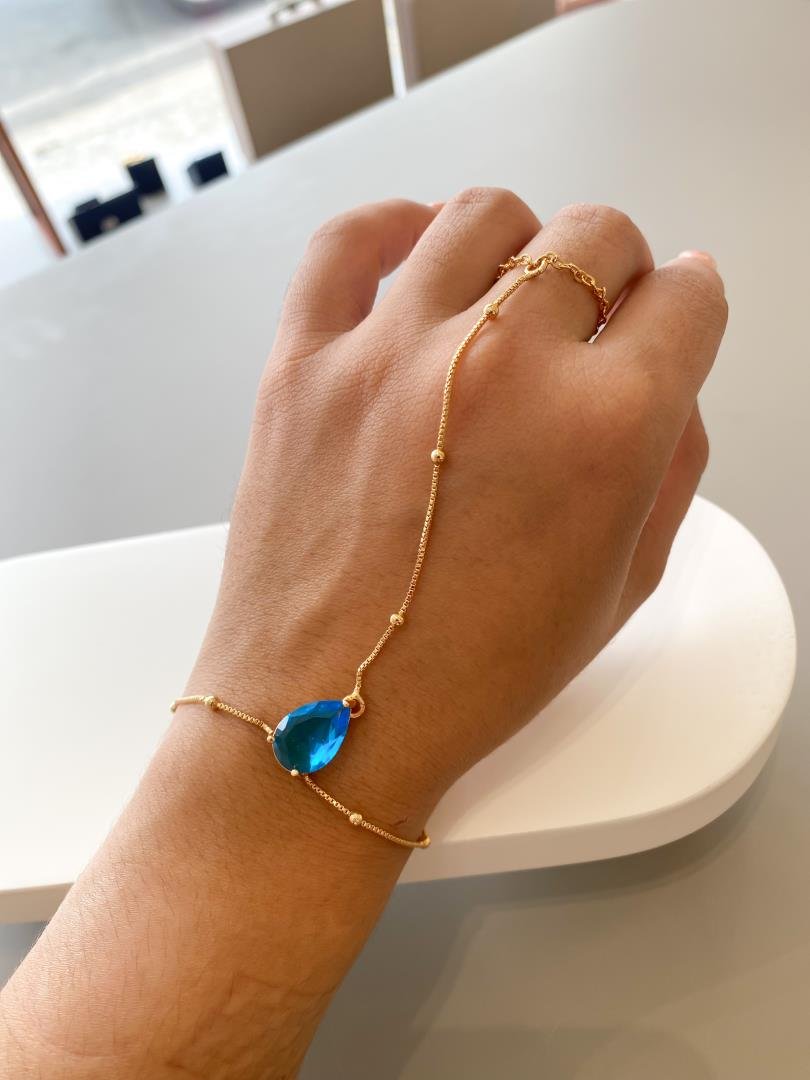 085_4379_produto PULSEIRA HAND CHAIN PEDRA AZUL - Imagem 1