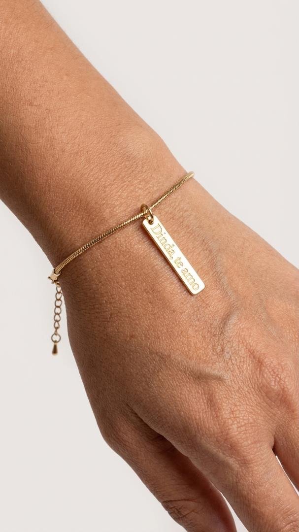 085_4663_produto PULSEIRA RABO DE RATO COM PLAQUINHA DINDA TE AMO - Imagem 1